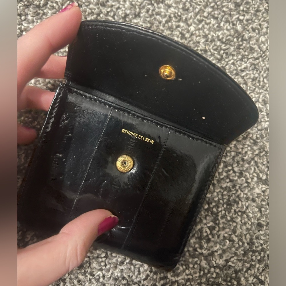 Black Eel Skin Wallet With Coin Pouch - Picture 2 of 6